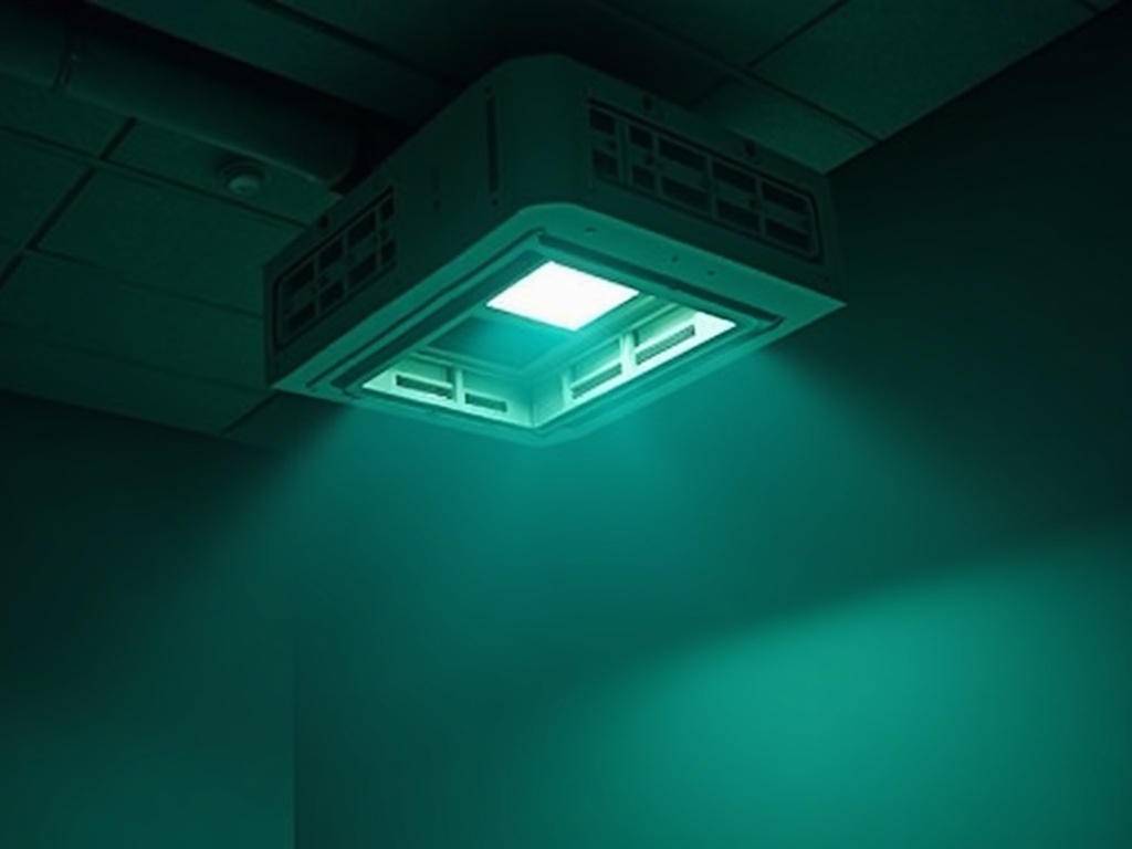 Ceiling cassette unit recessed in an office ceiling