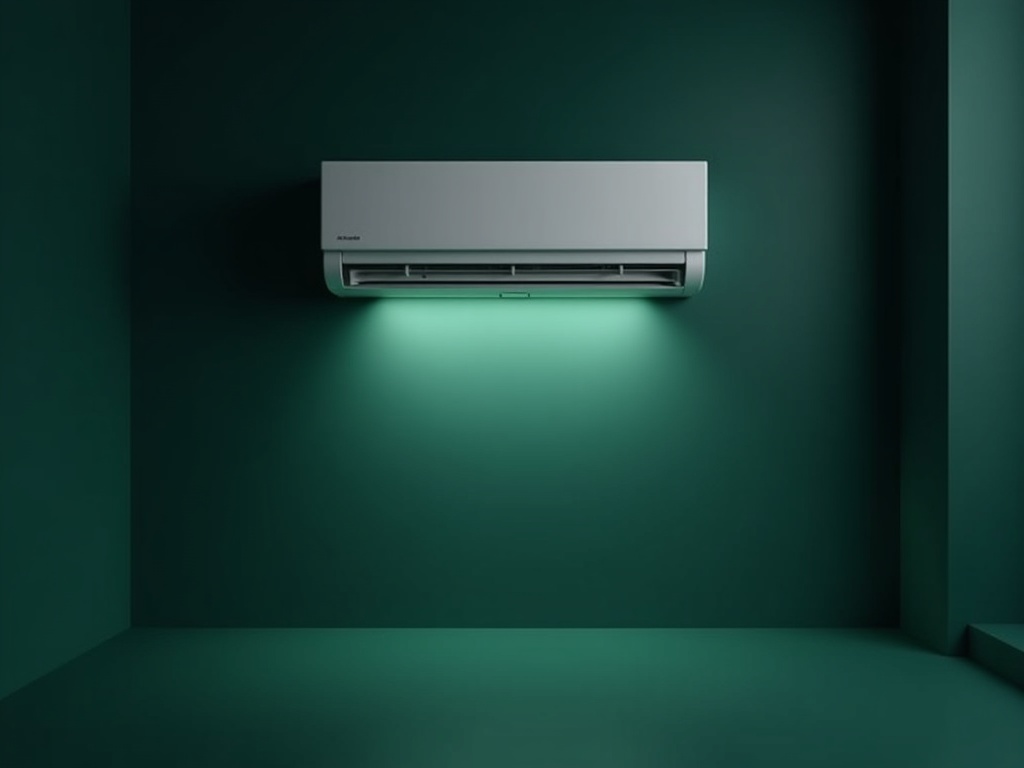 Wall-mounted split air conditioning unit on a dark feature wall