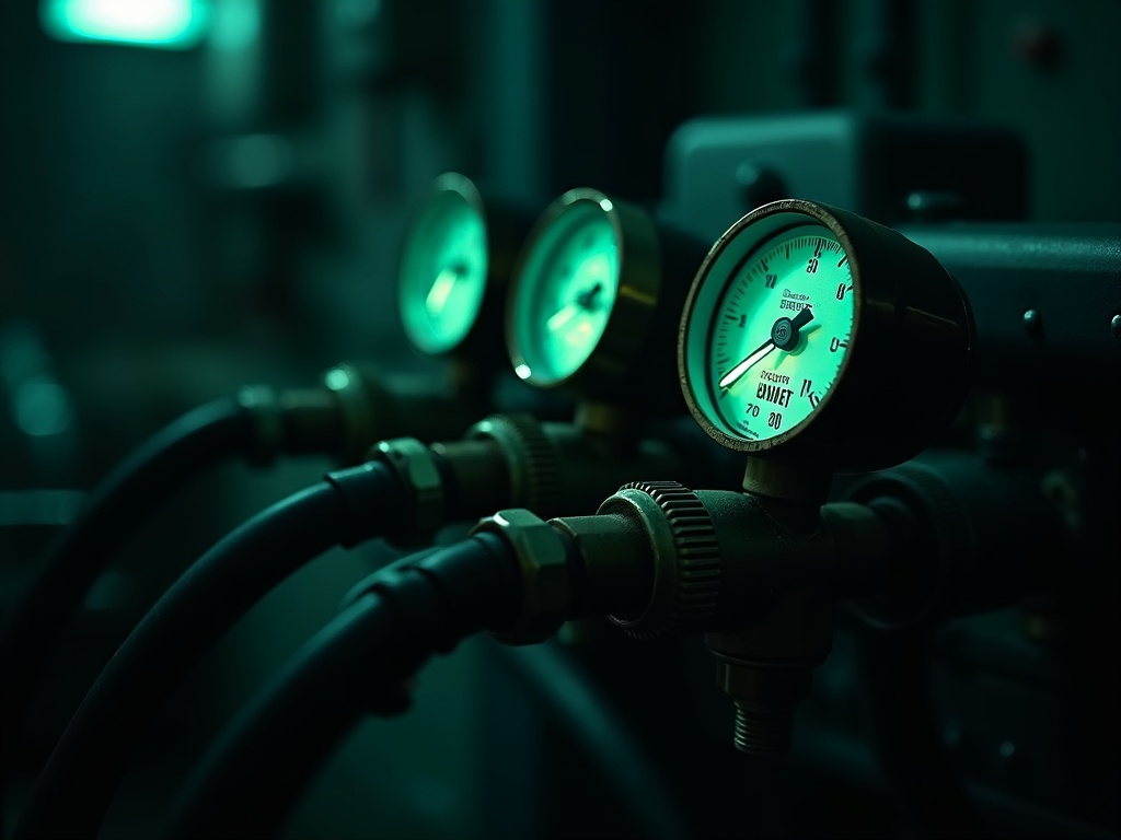 Refrigerant manifold gauges connected during a service
