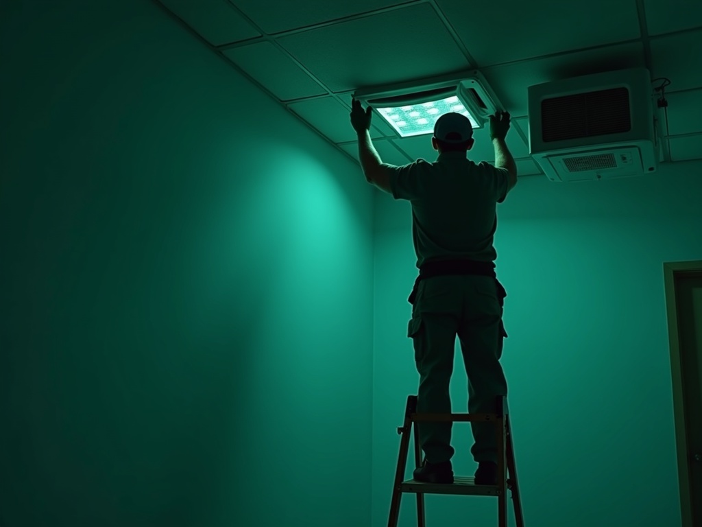 Engineer servicing a ceiling cassette